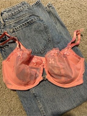 Victoria's Secret Coral Pink Sheer Floral Underwire Bra